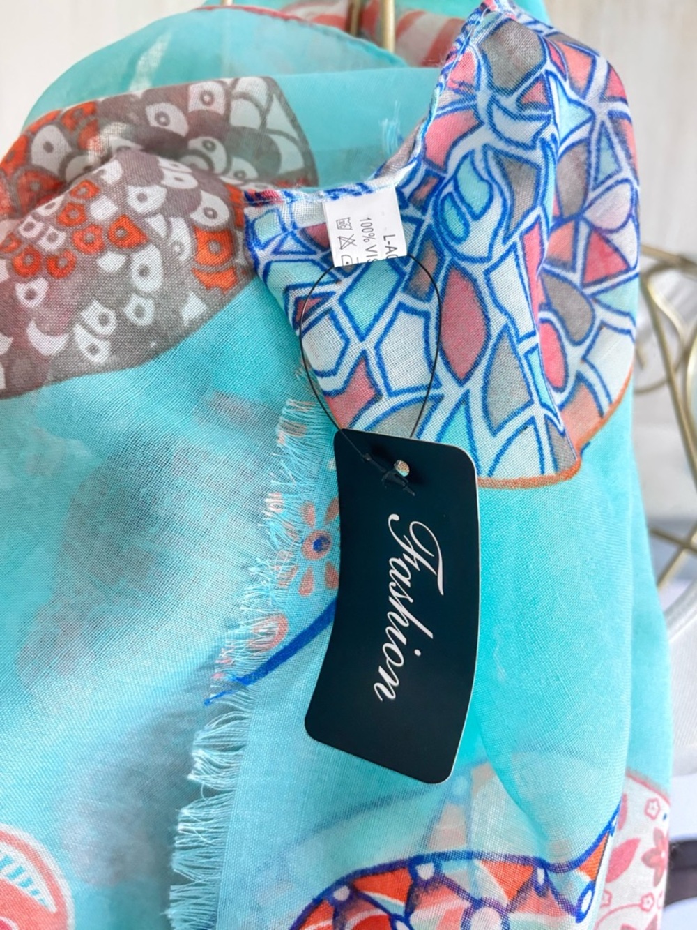 NWT Turquoise Boho Viscose Scarf Wrap 72x34 Lightweight Beach - Picture 5 of 6